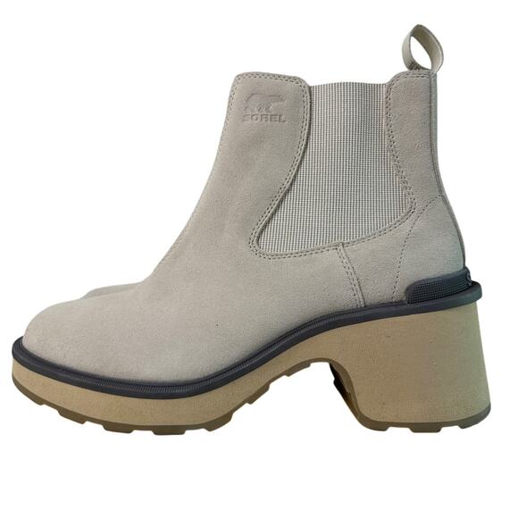 SOREL Chelsea Boot Hi-Line Heel Women's 10.5 Waterproof Suede Chalk Ceramic - Picture 3 of 10